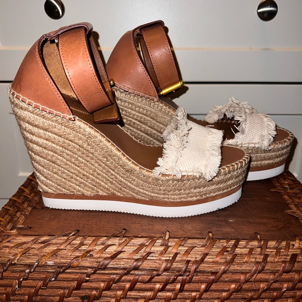 See By Chloe Tan and Cream Wedge Sandals - Picture 3 of 11